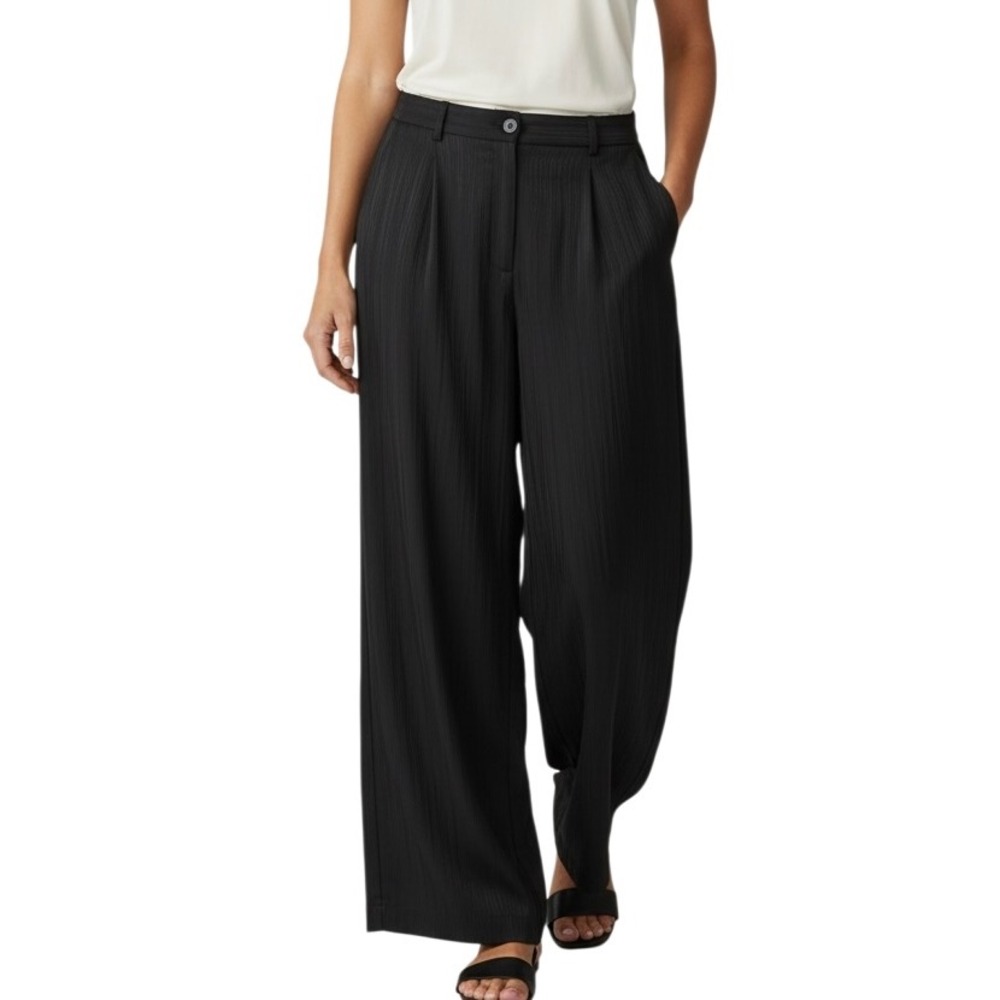 LOFT Black Straight Leg Pleated Trousers Lyocell Size 12 NWT Business casual